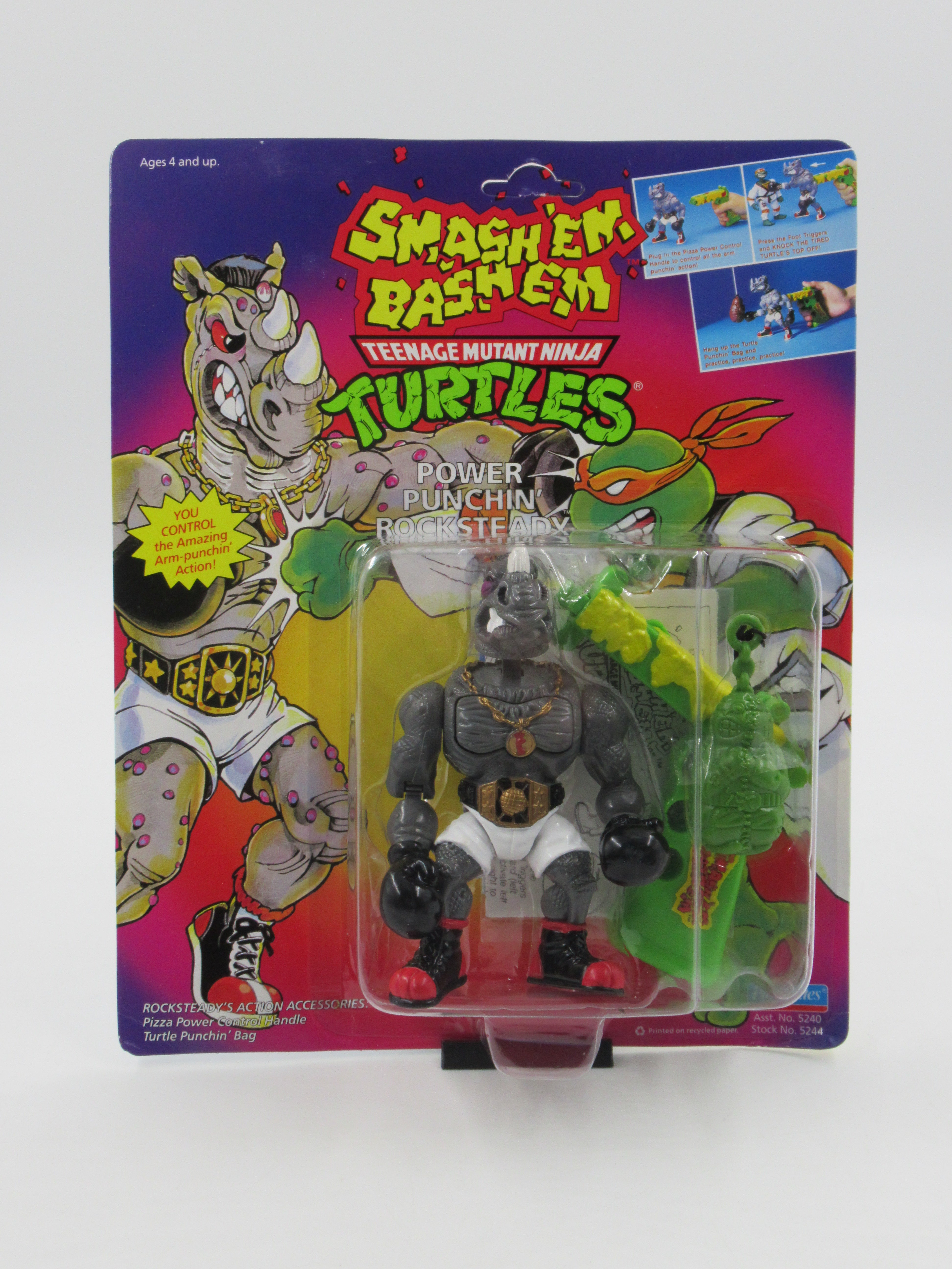 Teenage Mutant Ninja Turtles Power Punchin' Rocksteady Smash 'Em Bash 'Em 5.5" Figure TMNTs - Playmates (1992)